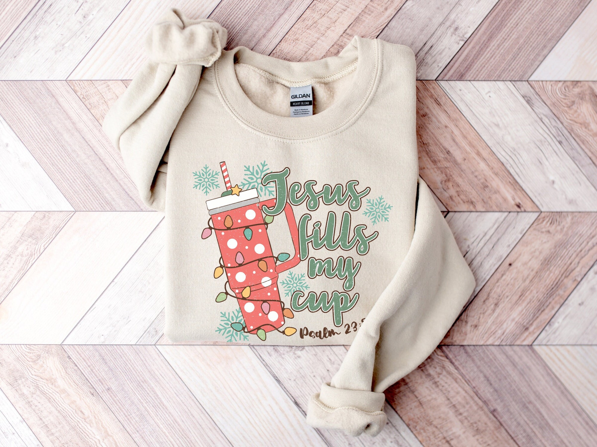 Jesus Fills My Cup Christmas Sweatshirt - Christian Bible Verse Sweater image 0
