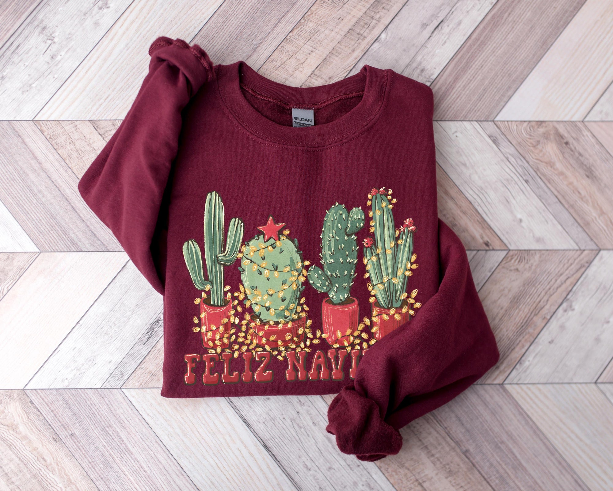 Feliz Navidad Cactus Shirt | Cowboy Christmas Tee Plant Lover Sweatshirt image 2