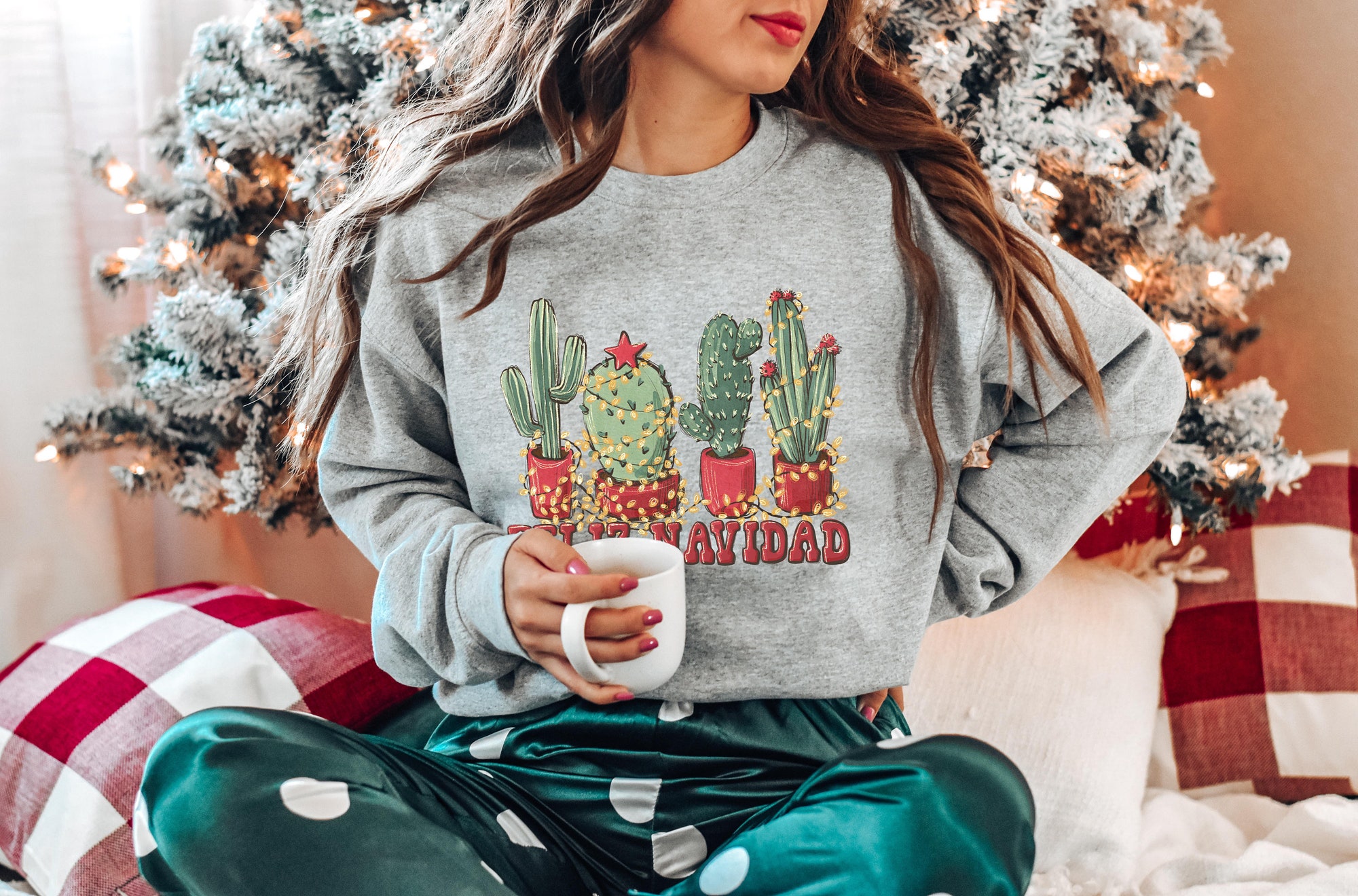 Feliz Navidad Cactus Shirt | Cowboy Christmas Tee Plant Lover Sweatshirt image 4