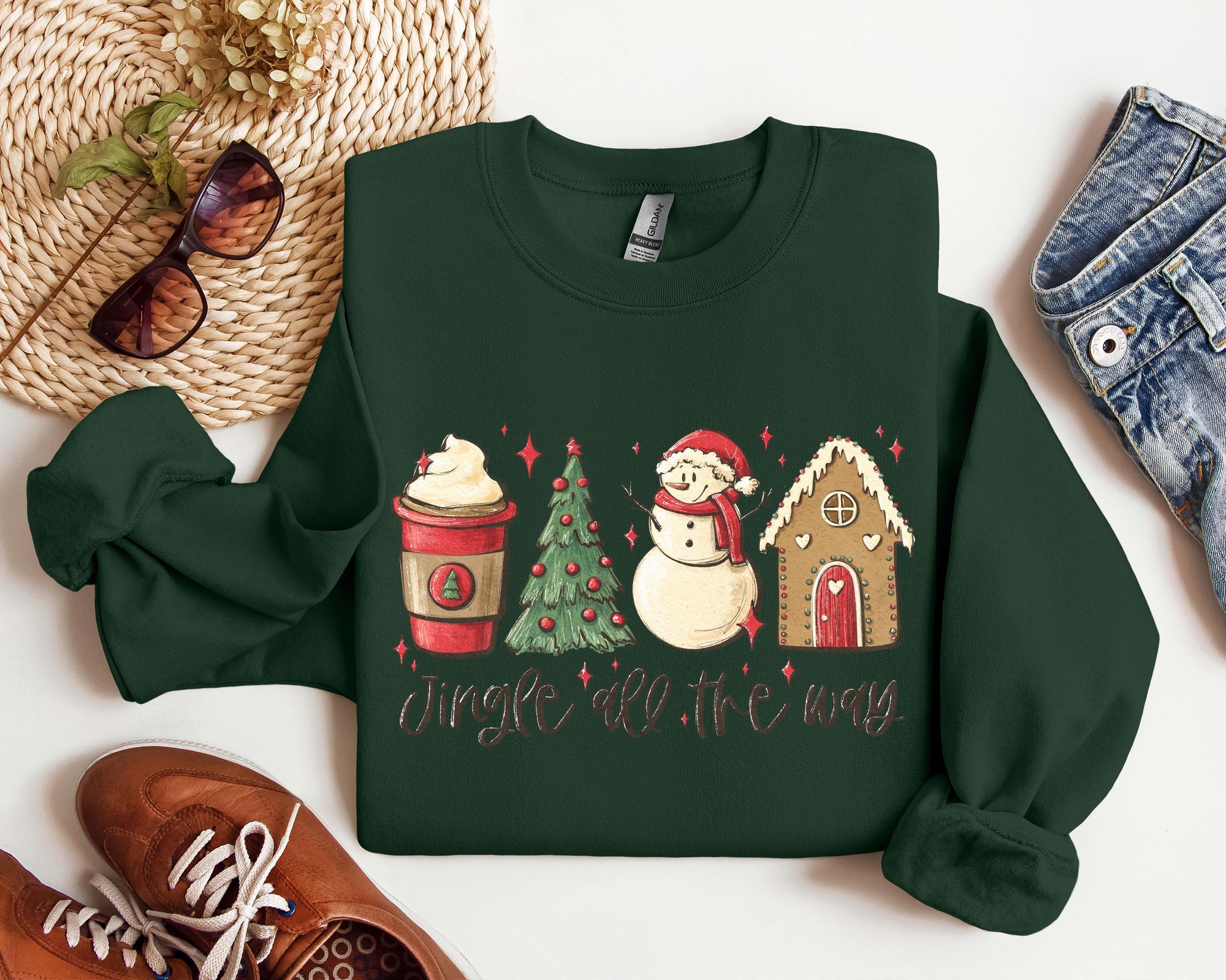 Jingle All The Way Christmas Sweatshirt Tis The Season Tee Merry & Cute image 2