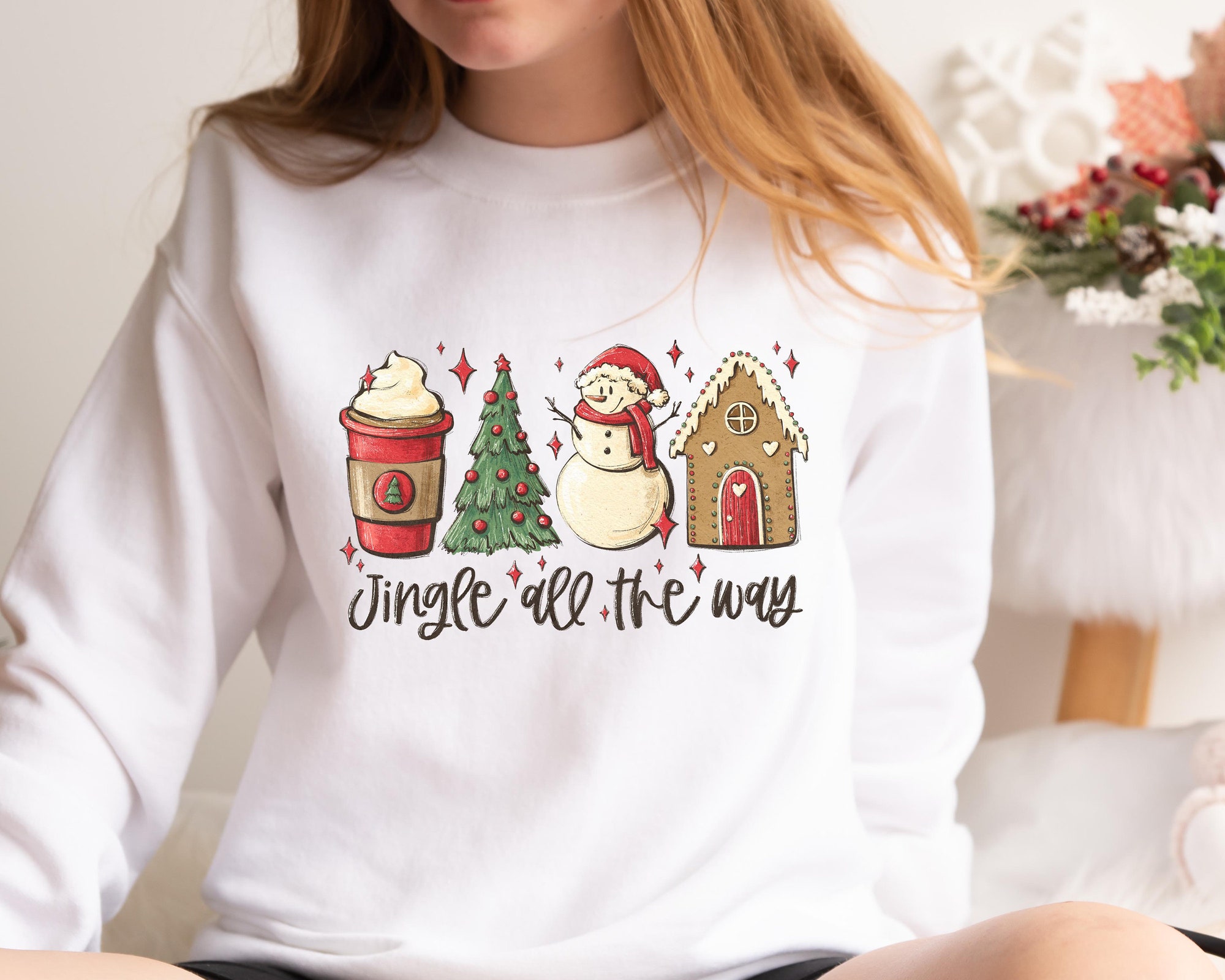 Jingle All The Way Christmas Sweatshirt Tis The Season Tee Merry & Cute image 1