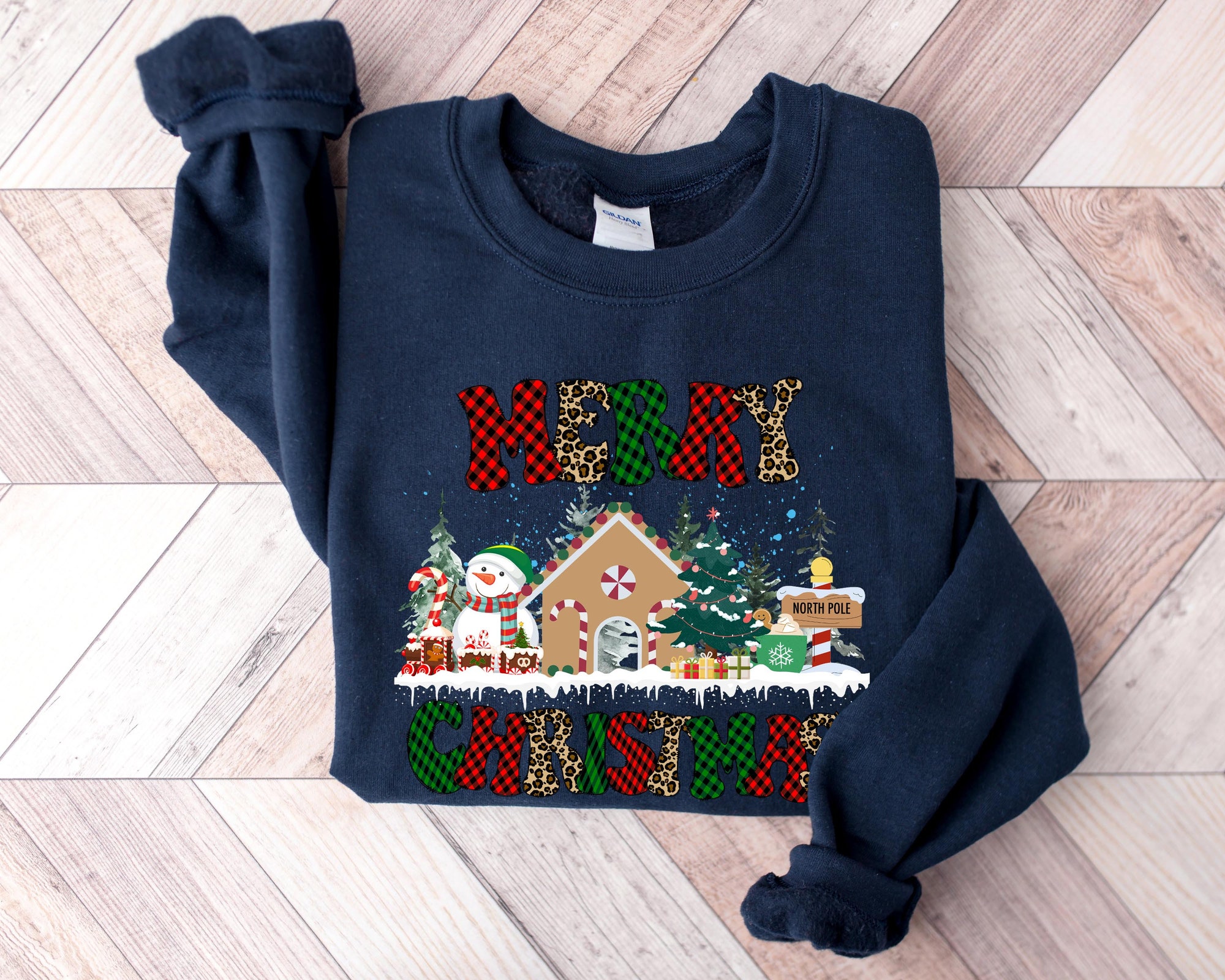 Merry Christmas Sweatshirt | Cute Winter Women's Crewneck Holiday Sweater image 1