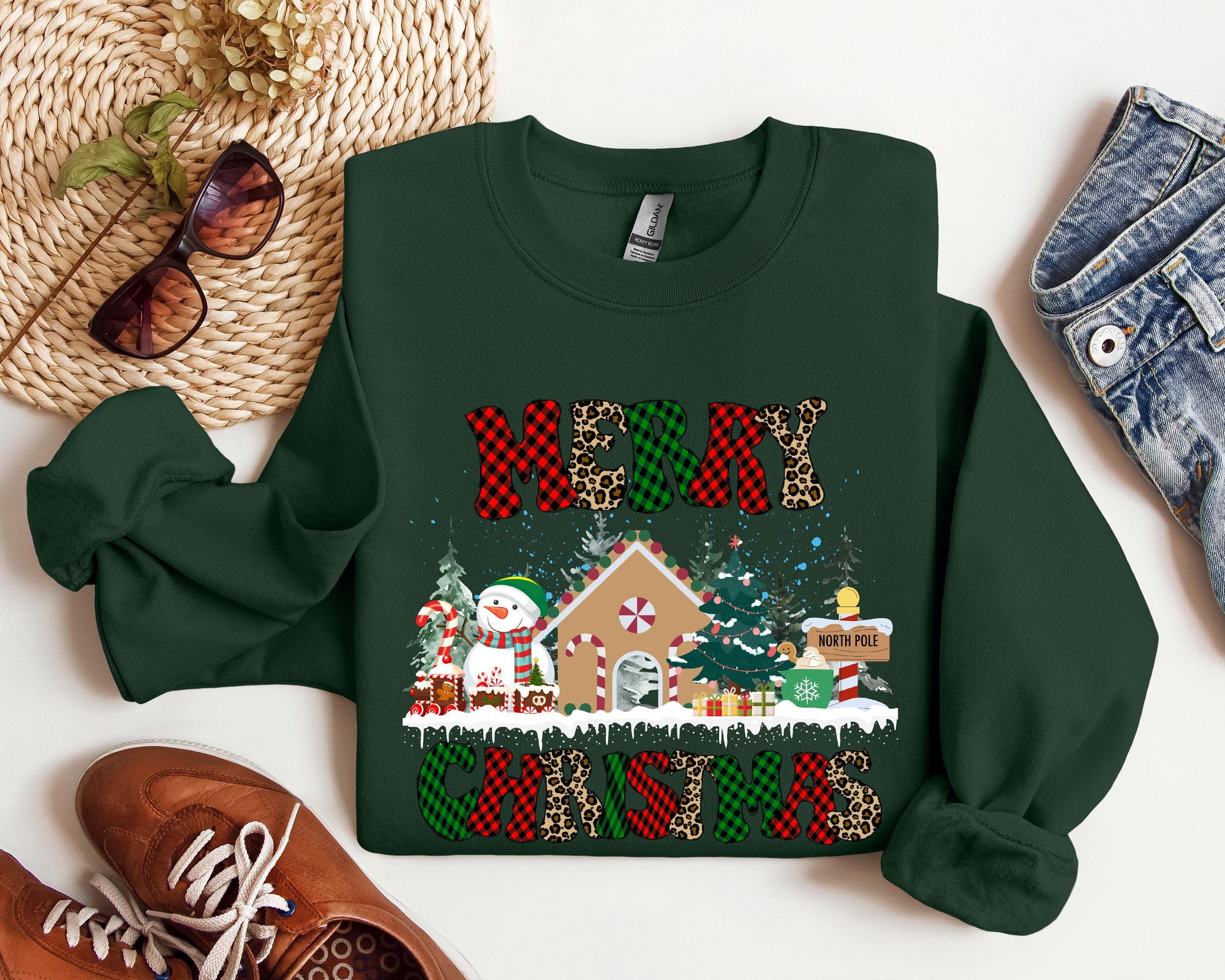 Merry Christmas Sweatshirt | Cute Winter Women's Crewneck Holiday Sweater image 2