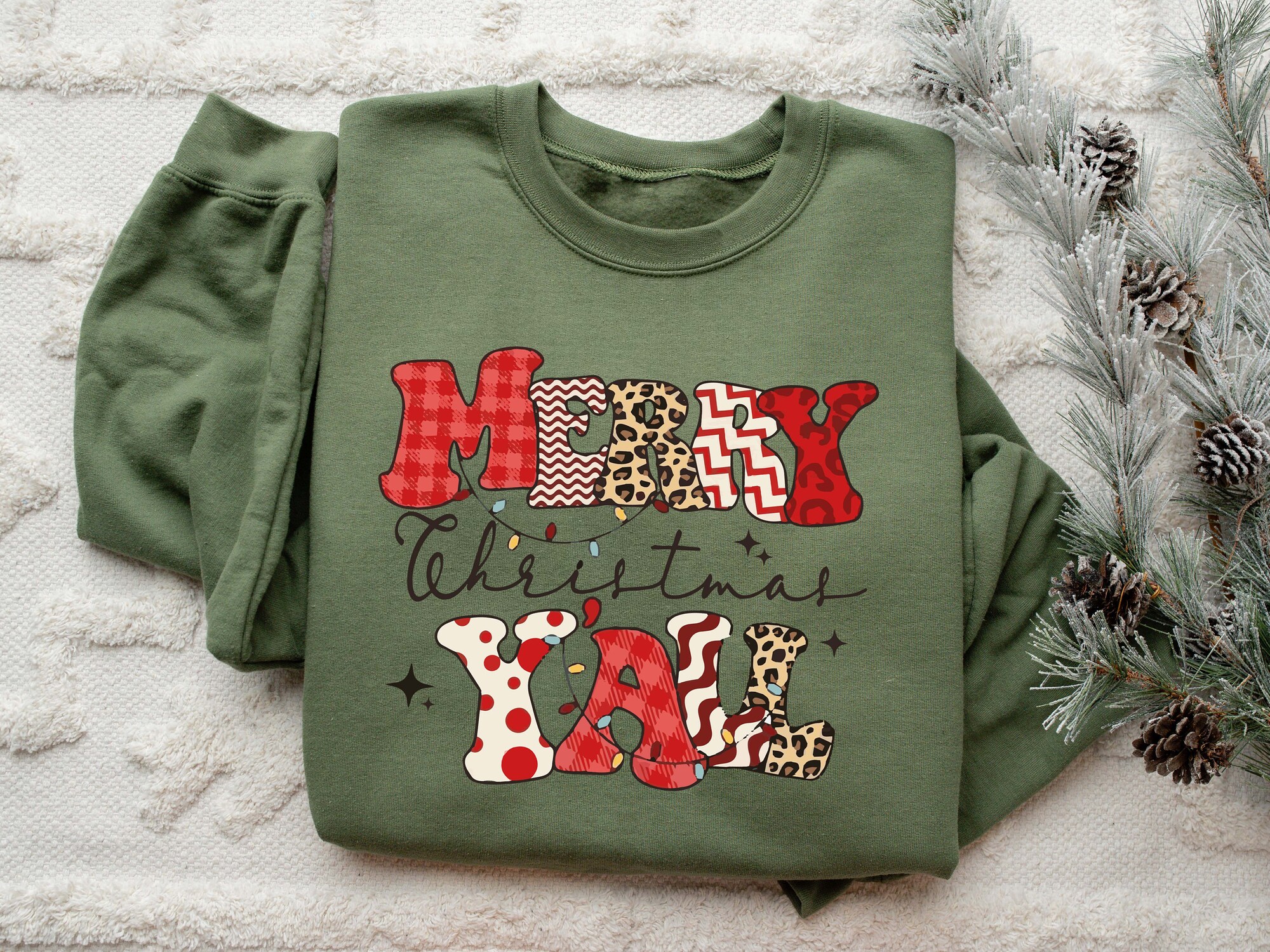 Women's Christmas Sweatshirt Holiday Gift Merry Xmas Y'All Sweatshirt image 2