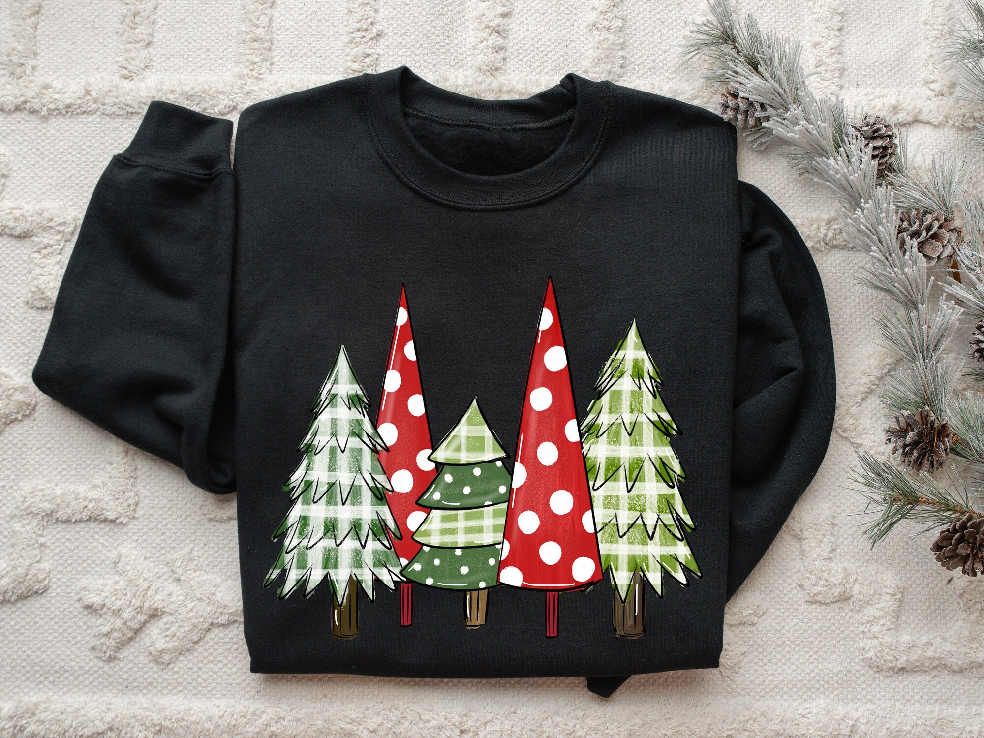 Christmas Trees Sweatshirt Christmas Sweater Crewneck Tree Holiday Winter Sweatshirt image 2