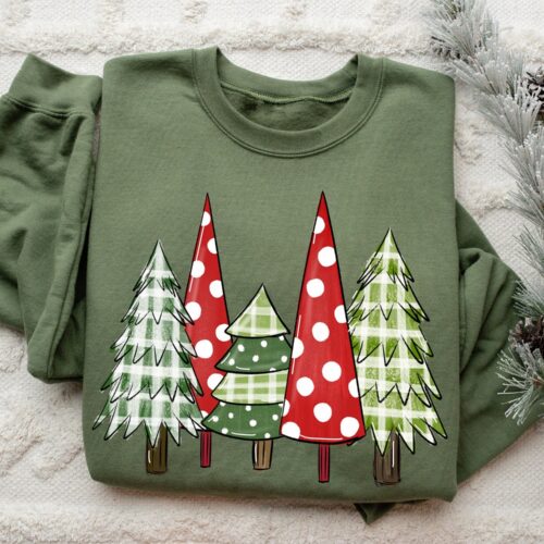 Christmas Trees Sweatshirt Christmas Sweater Crewneck Tree Holiday Winter Sweatshirt image 0