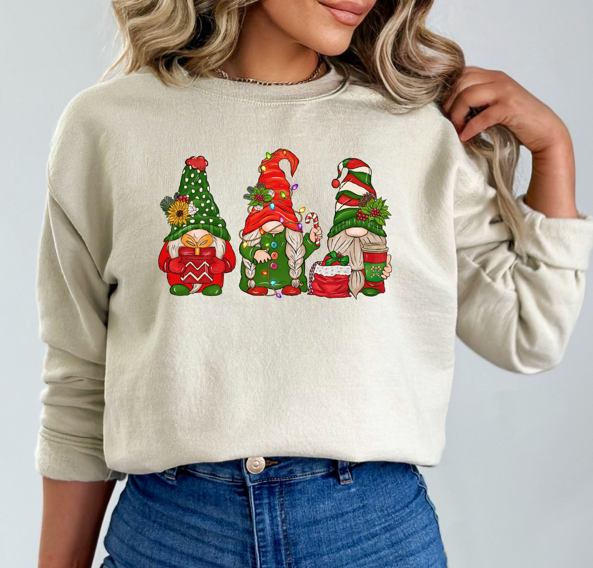 Christmas Gnomes Sweatshirt - Cute Gnome Holiday Tee Lights Crewneck image 3