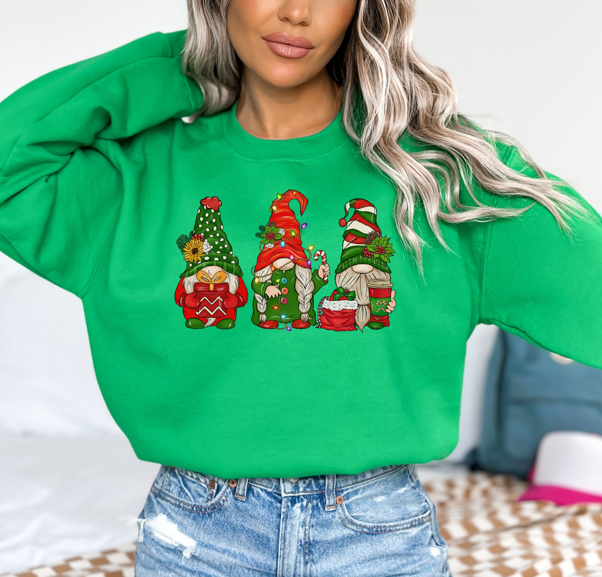 Christmas Gnomes Sweatshirt - Cute Gnome Holiday Tee Lights Crewneck image 4