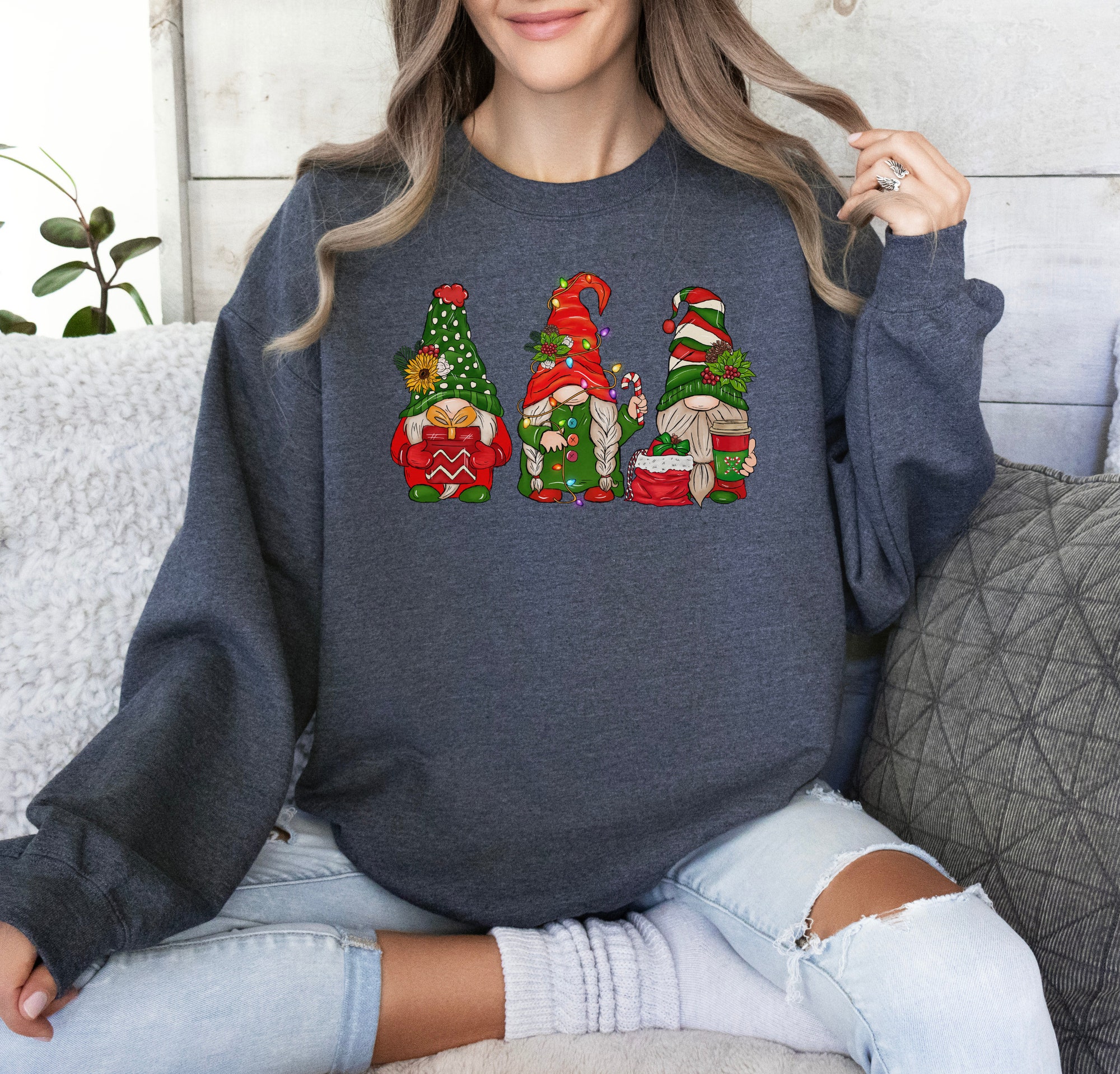 Christmas Gnomes Sweatshirt - Cute Gnome Holiday Tee Lights Crewneck image 5