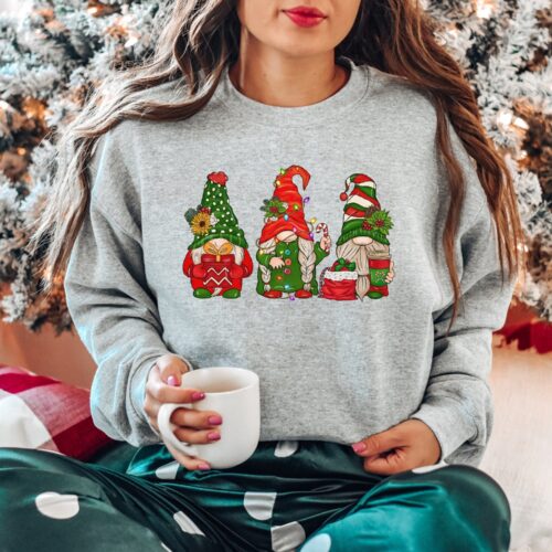 Christmas Gnomes Sweatshirt - Cute Gnome Holiday Tee Lights Crewneck image 0