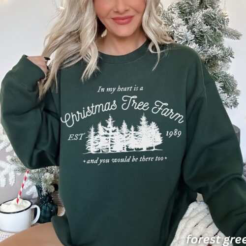 Vintage Christmas Tree Farm Sweatshirt: Cute Gift for Her & Daughter image 0