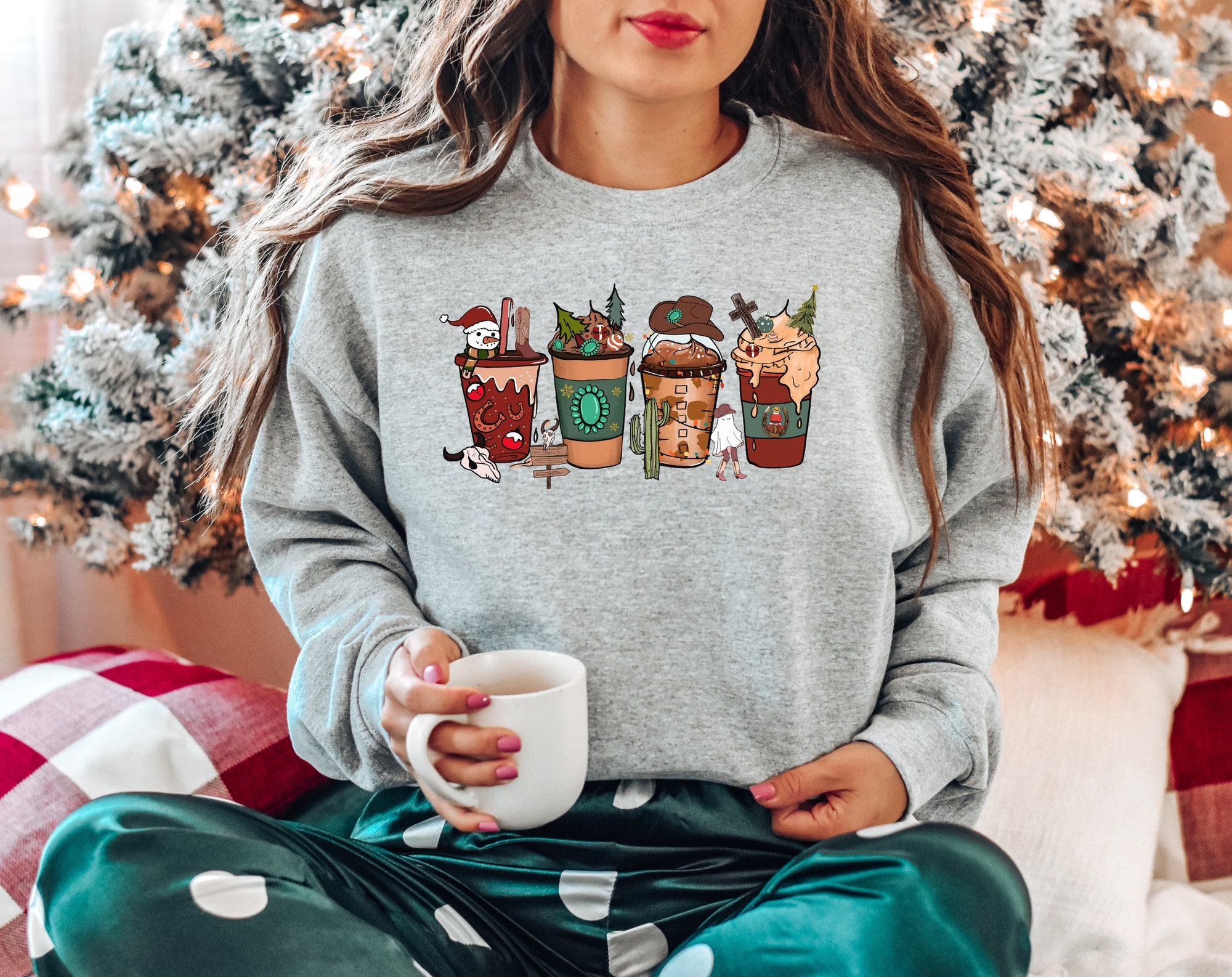 "Country Christmas Sweatshirt - Cute Western Holiday Cow Shirt" image 1