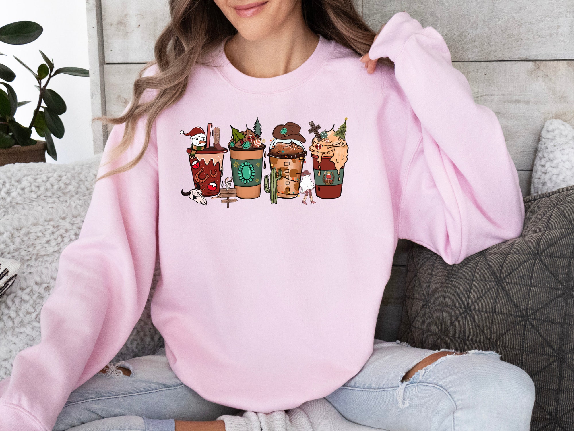 "Country Christmas Sweatshirt - Cute Western Holiday Cow Shirt" image 5