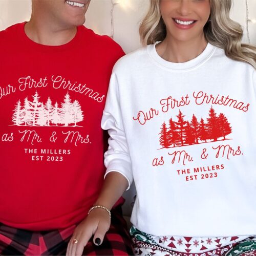 Custom Couples Christmas Sweatshirts: First Christmas Married Gift image 0