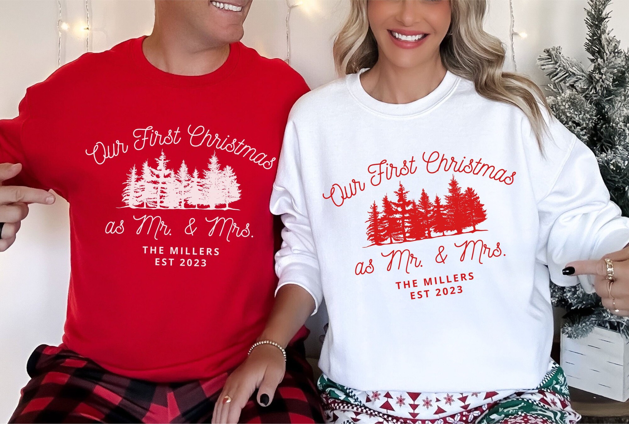 Custom Couples Christmas Sweatshirts: First Christmas Married Gift image 0