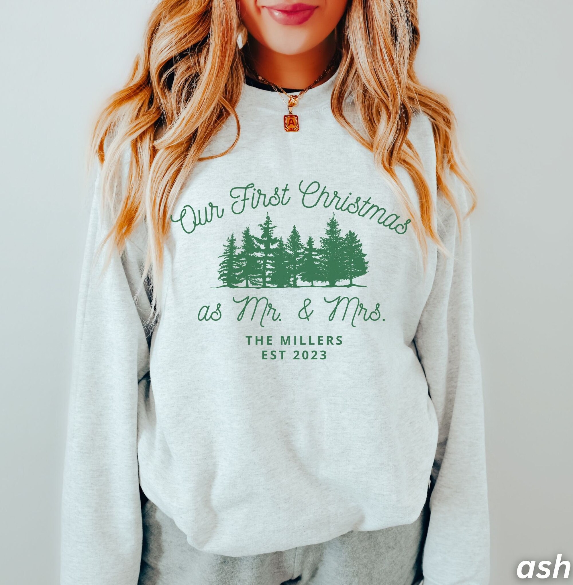 Custom Couples Christmas Sweatshirts: First Christmas Married Gift image 1