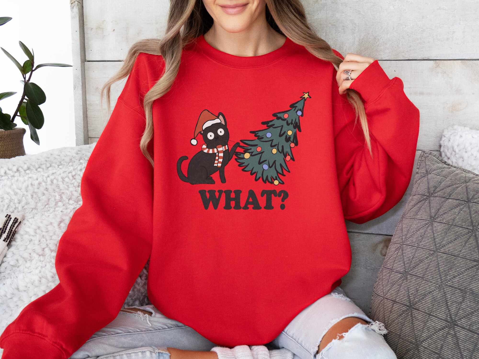 Cat Christmas Sweatshirt - Cute Cat Lover Xmas Shirt image 5