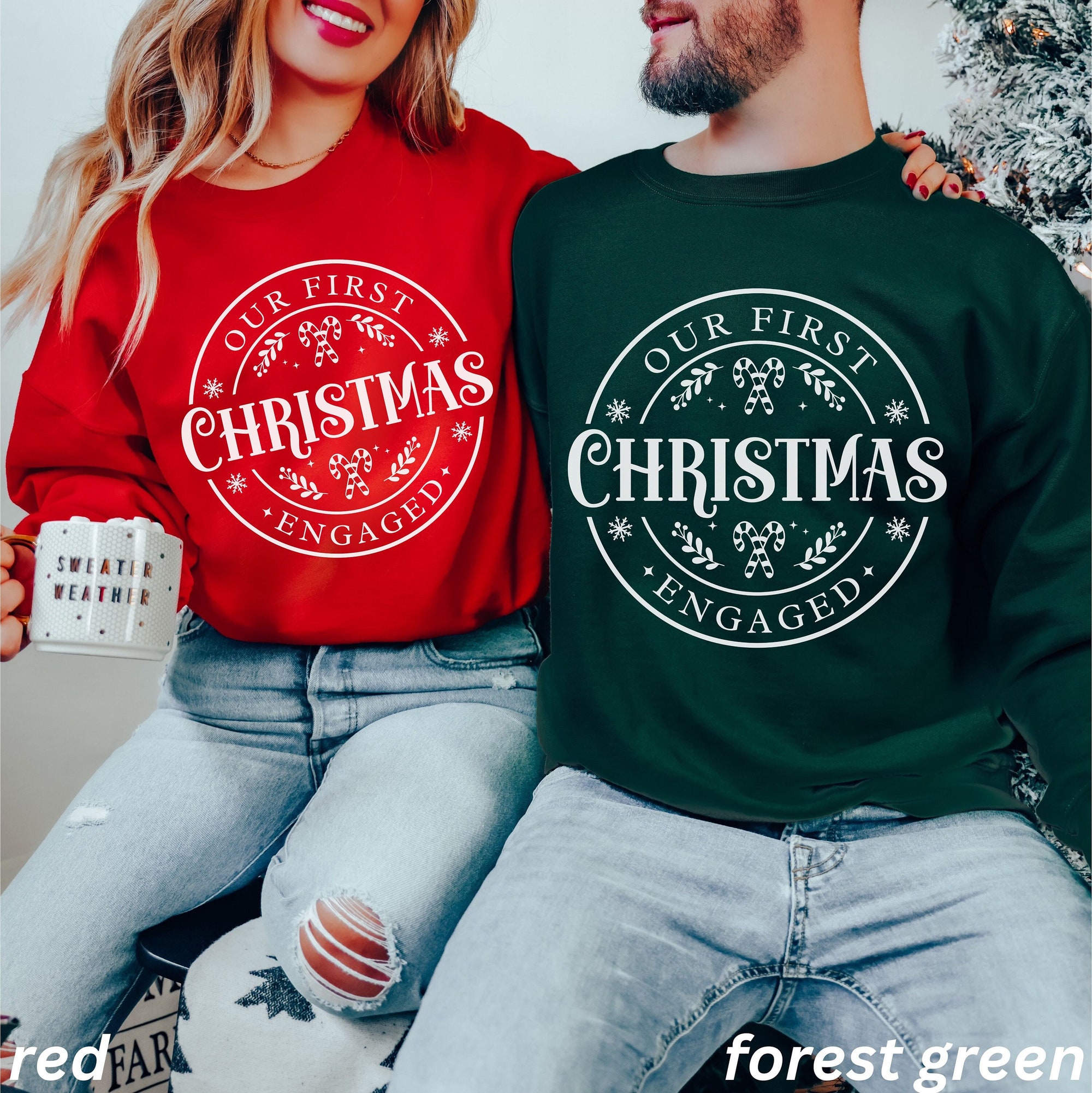 First Christmas Engaged: Couples Christmas & Engagement Sweatshirt Gift image 1