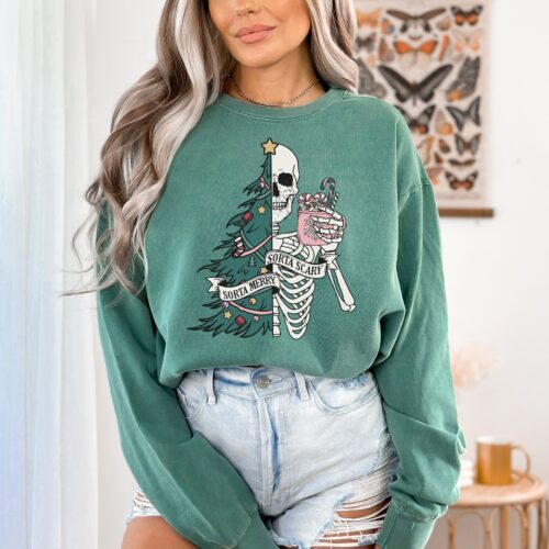 "Merry & Scary Skeleton Sweatshirt: Funny Christmas Wear image 0