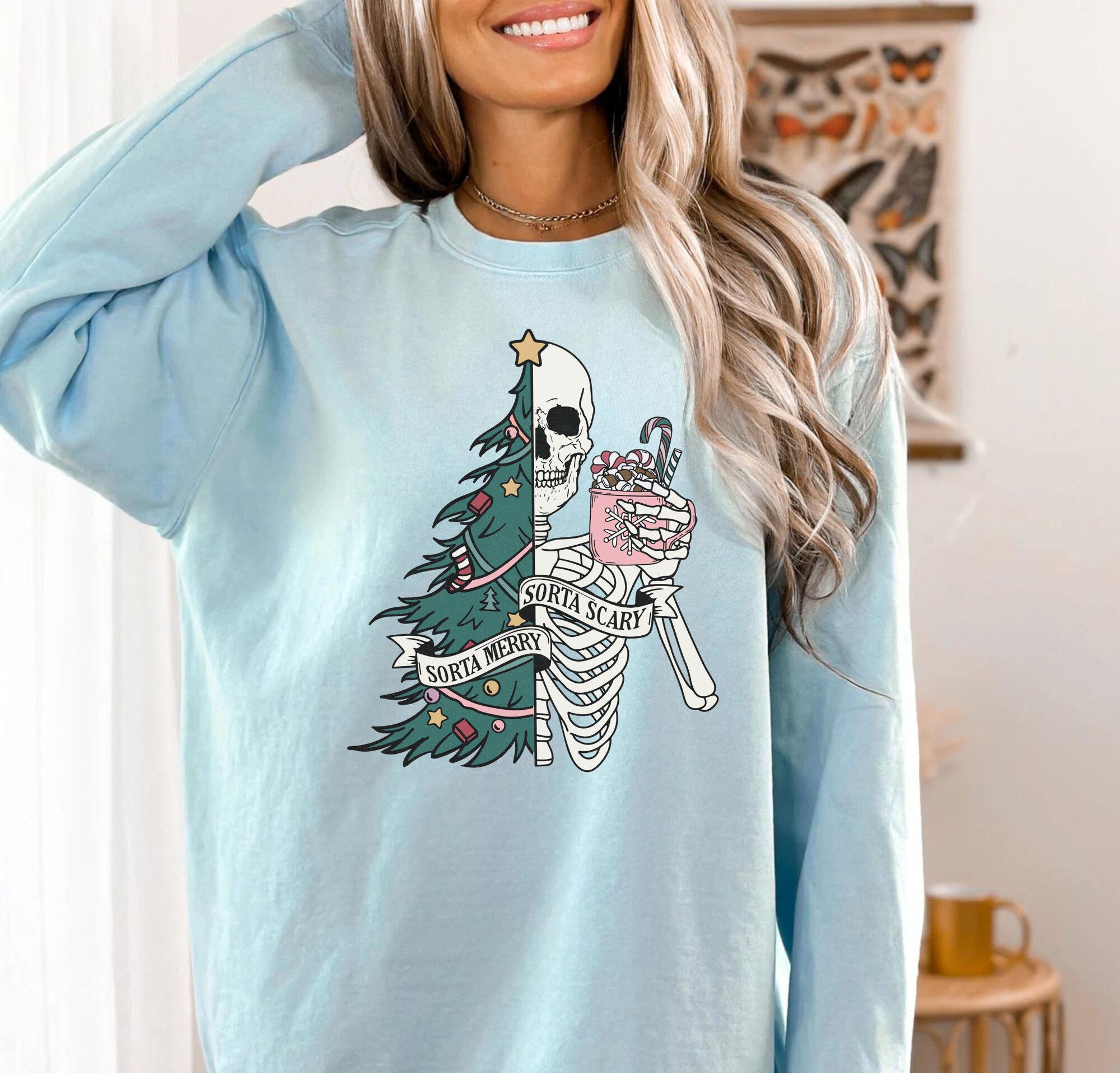 "Merry & Scary Skeleton Sweatshirt: Funny Christmas Wear image 4