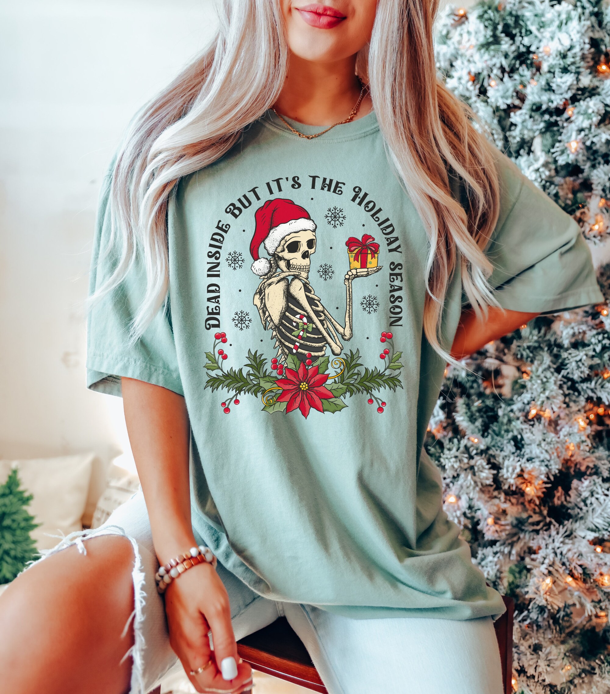 Dead Inside But It's The Holiday Season Christmas Shirt image 1