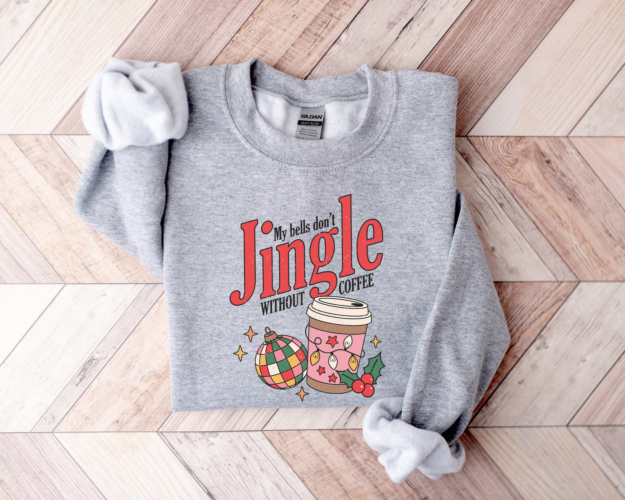 My Bells Don't Jingle Without Coffee Sweatshirt Christmas Coffee Lover Crewneck image 2