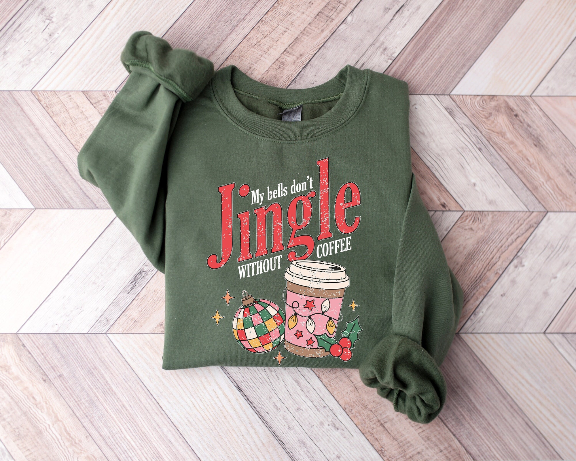 My Bells Don't Jingle Without Coffee Sweatshirt Christmas Coffee Lover Crewneck image 0