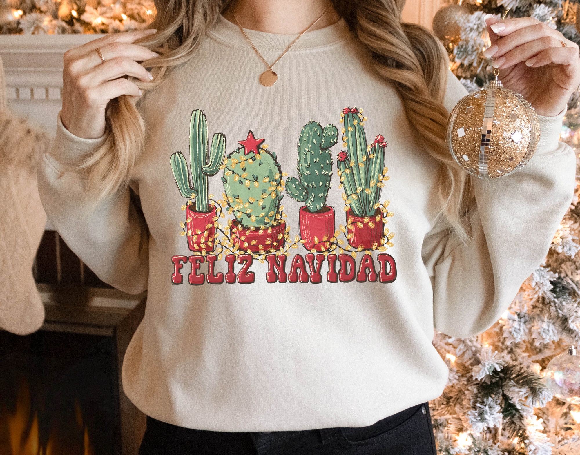 Feliz Navidad Cactus Shirt | Cowboy Christmas Tee Plant Lover Sweatshirt image 1