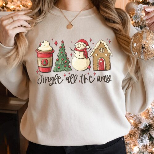 Jingle All The Way Christmas Sweatshirt Tis The Season Tee Merry & Cute image 0