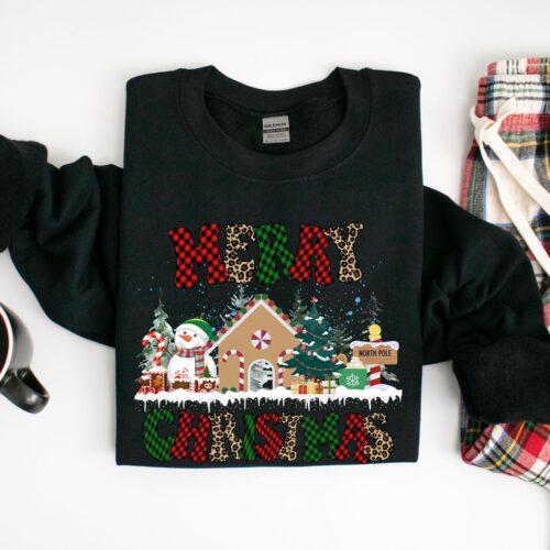 Merry Christmas Sweatshirt | Cute Winter Women's Crewneck Holiday Sweater image 0