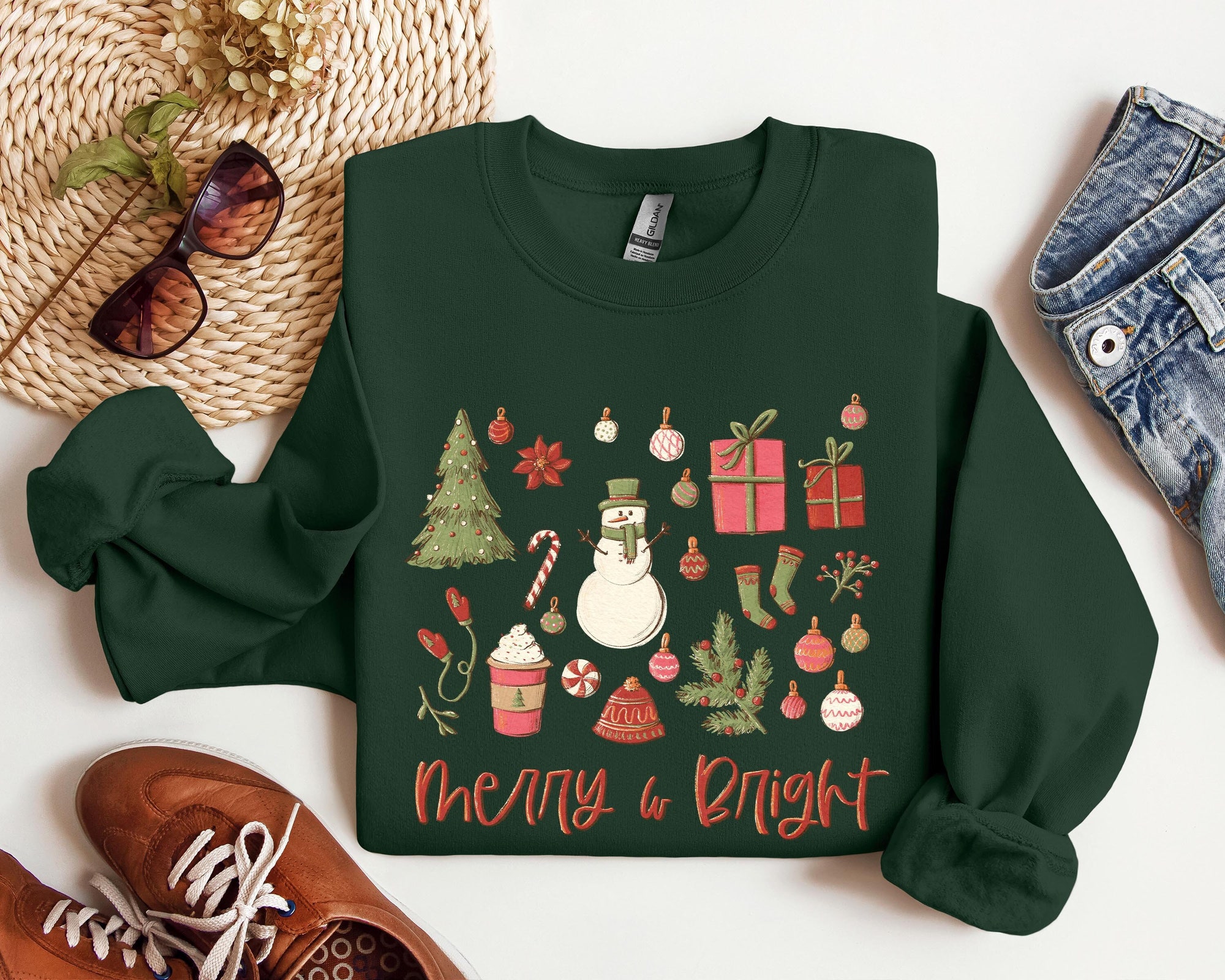Merry and Bright Sweatshirt | Family Christmas Apparel for Women image 0