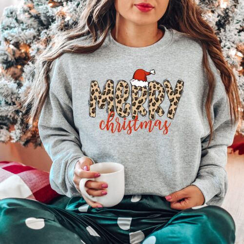 Leopard Christmas Sweatshirt: Cute Women's Tee & Mother's Gift image 0