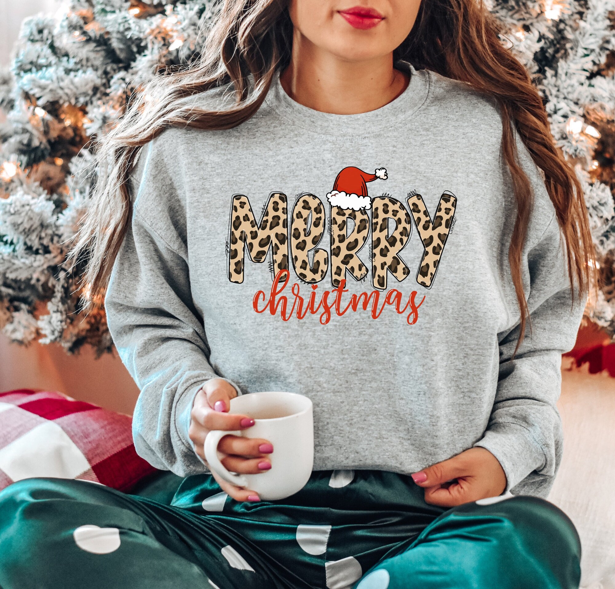 Leopard Christmas Sweatshirt: Cute Women's Tee & Mother's Gift image 0