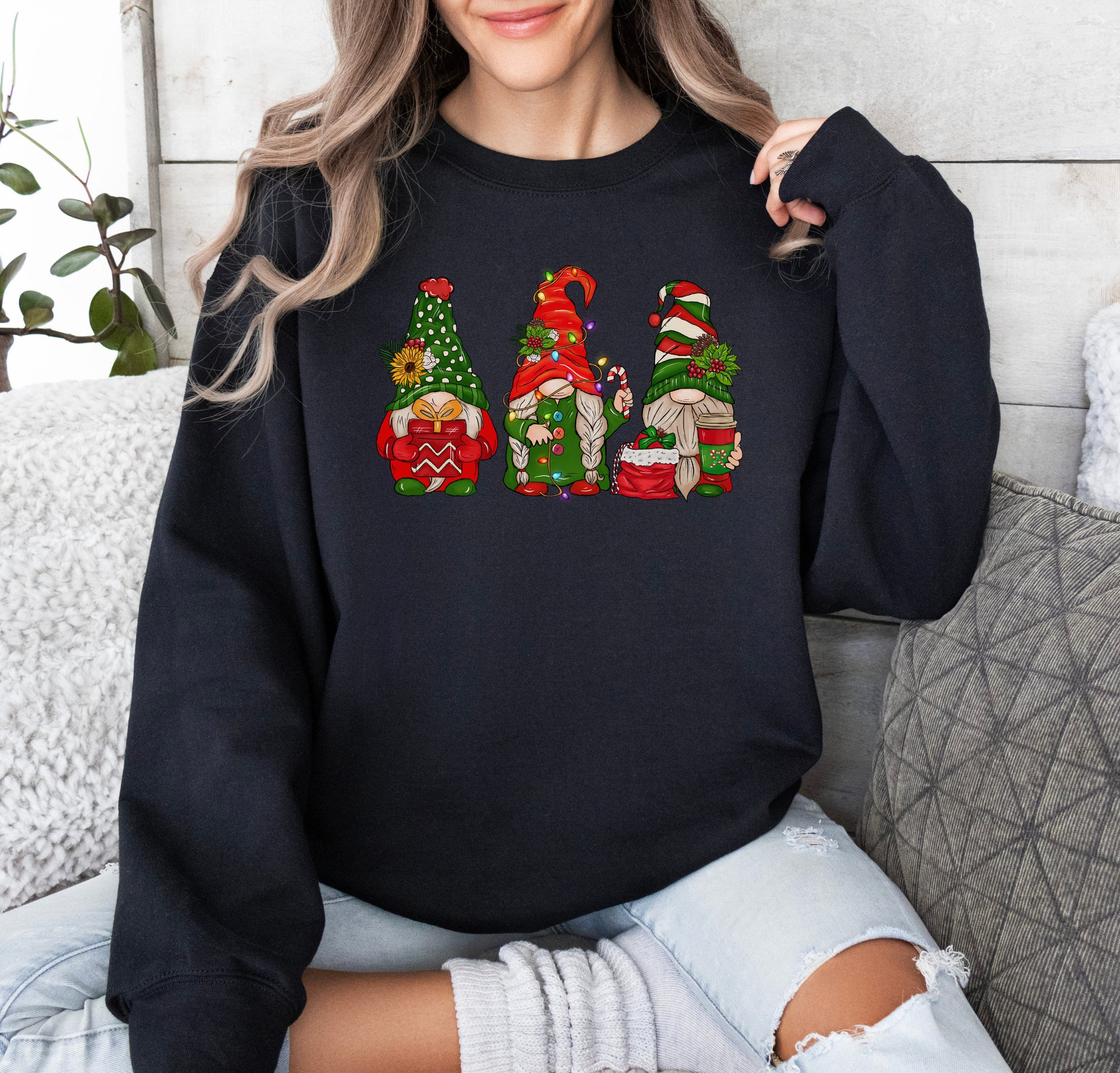 Christmas Gnomes Sweatshirt - Cute Gnome Holiday Tee Lights Crewneck image 6