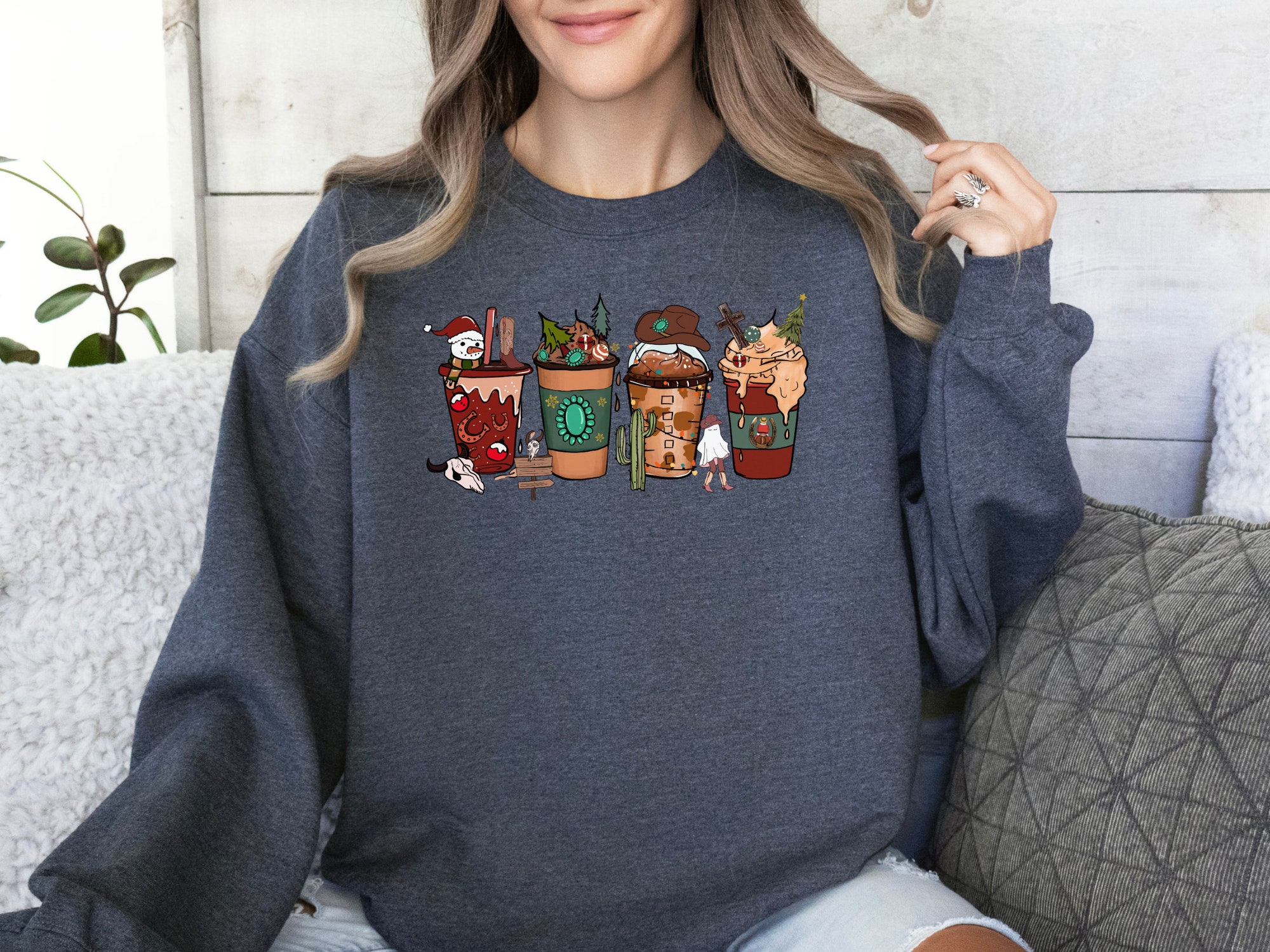 "Country Christmas Sweatshirt - Cute Western Holiday Cow Shirt" image 4