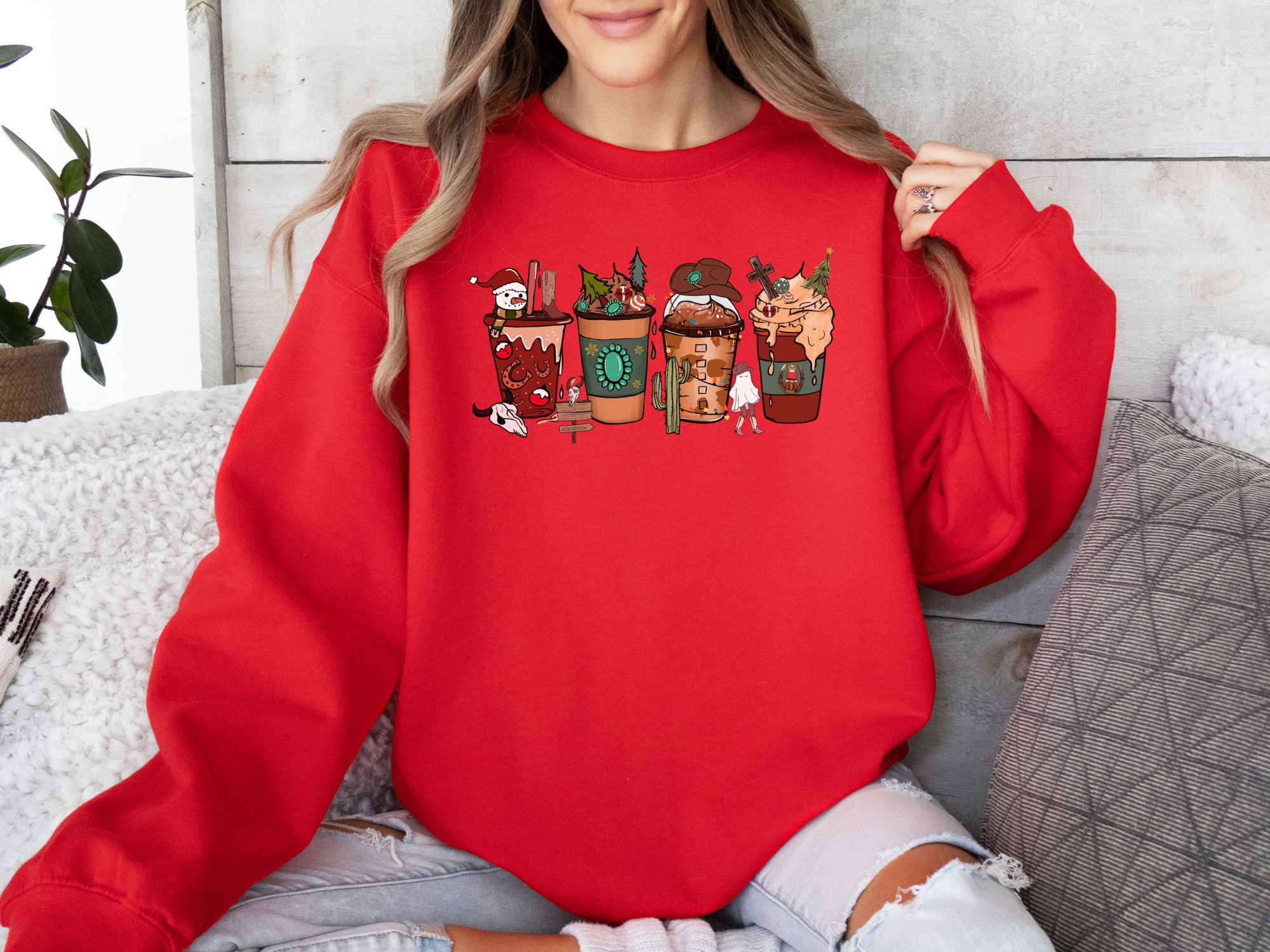 "Country Christmas Sweatshirt - Cute Western Holiday Cow Shirt" image 3