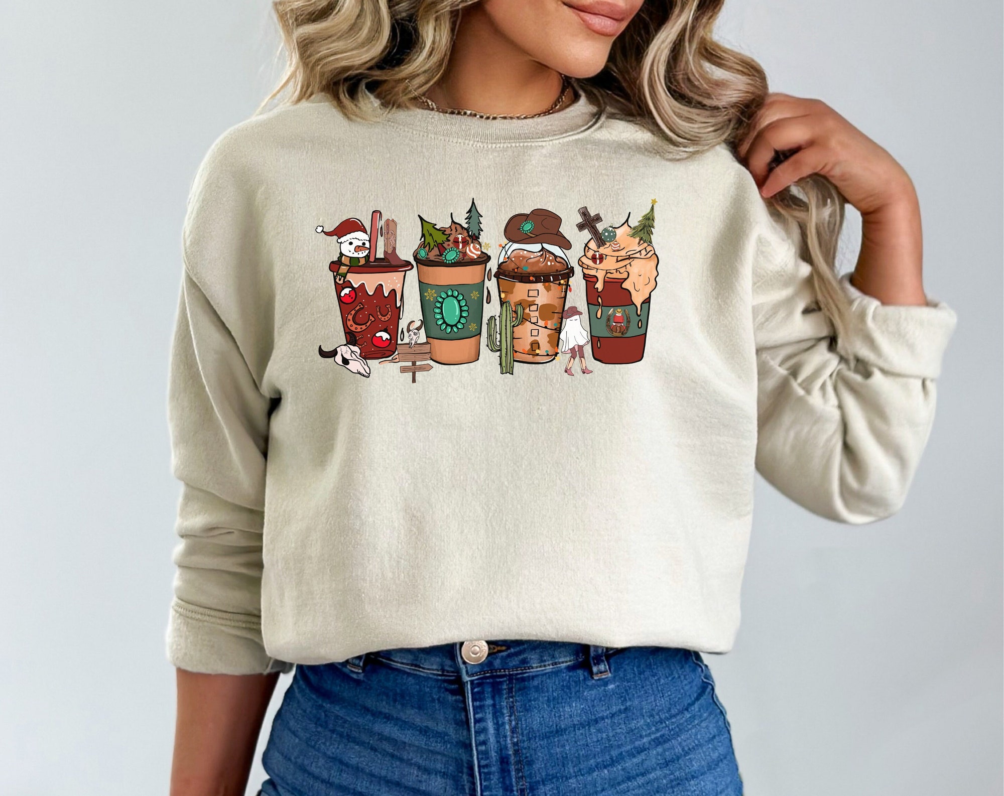 "Country Christmas Sweatshirt - Cute Western Holiday Cow Shirt" image 0