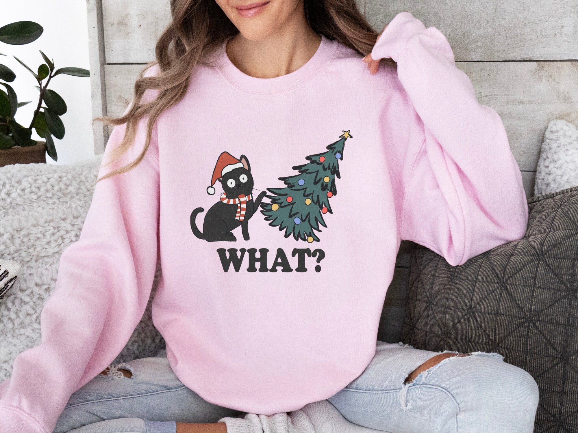 Cat Christmas Sweatshirt - Cute Cat Lover Xmas Shirt image 4