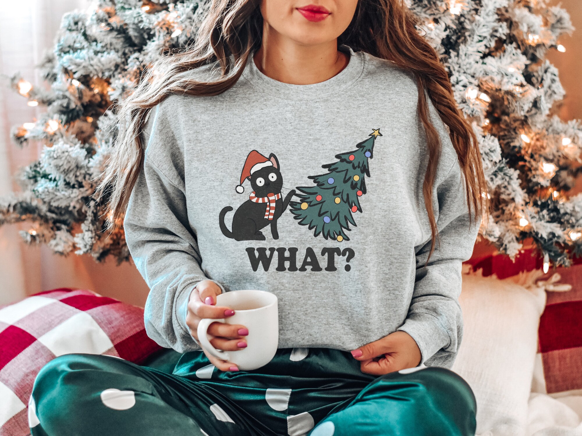 Cat Christmas Sweatshirt - Cute Cat Lover Xmas Shirt image 3