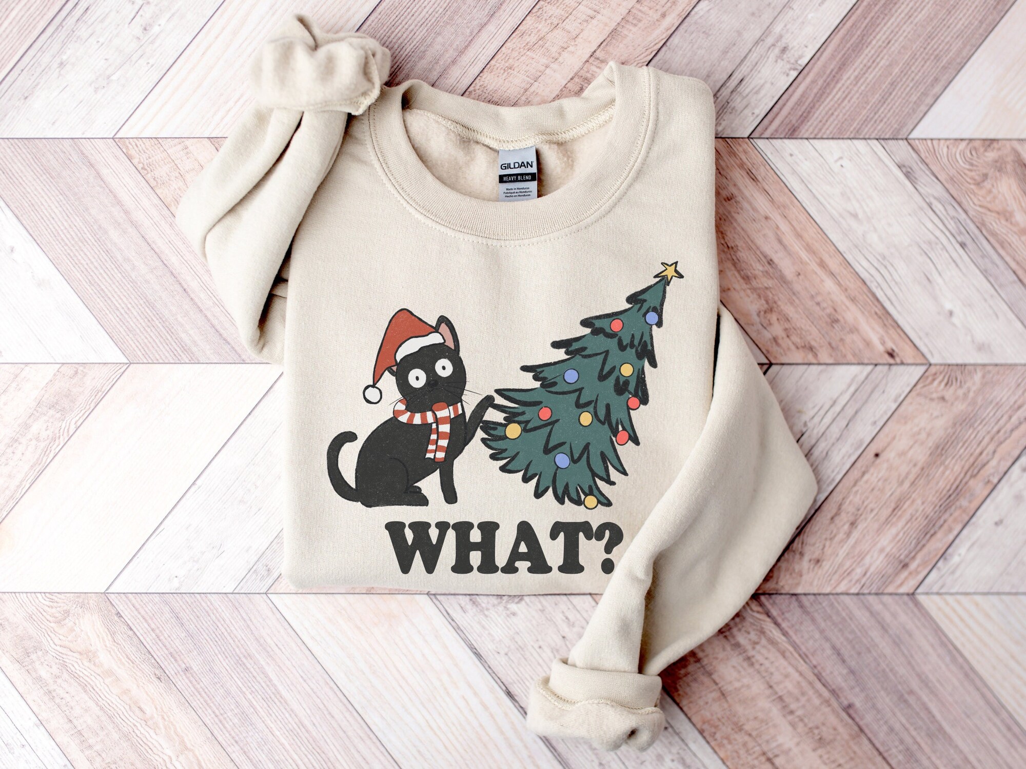 Cat Christmas Sweatshirt - Cute Cat Lover Xmas Shirt image 0