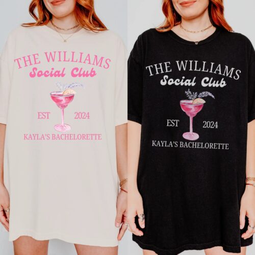 Personalized Pink Cocktail Bachelorette Shirt: Bach Club image 0