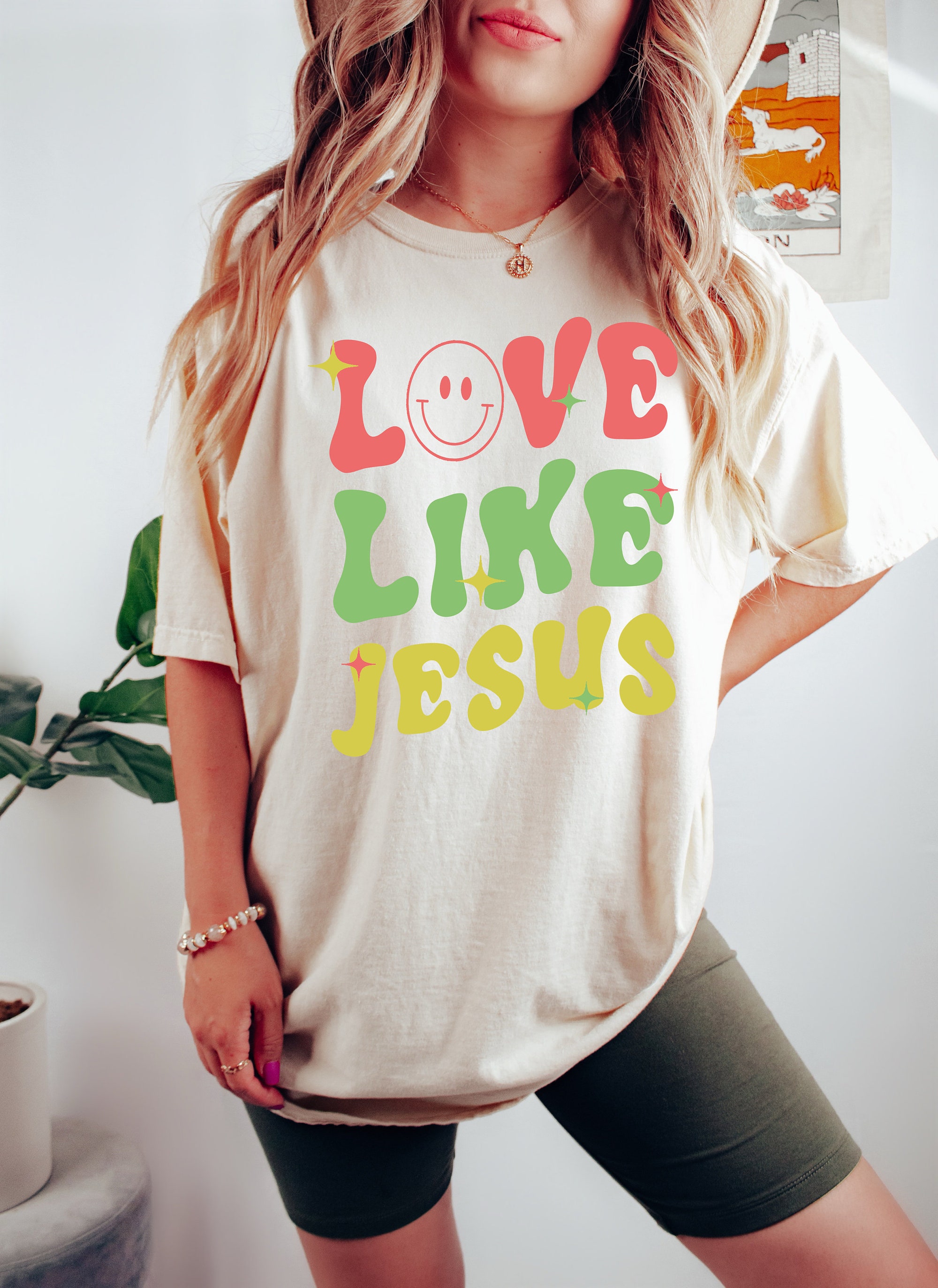 Love Like Jesus: Retro Y2K Christian Tee - Perfect Christmas Gift image 1