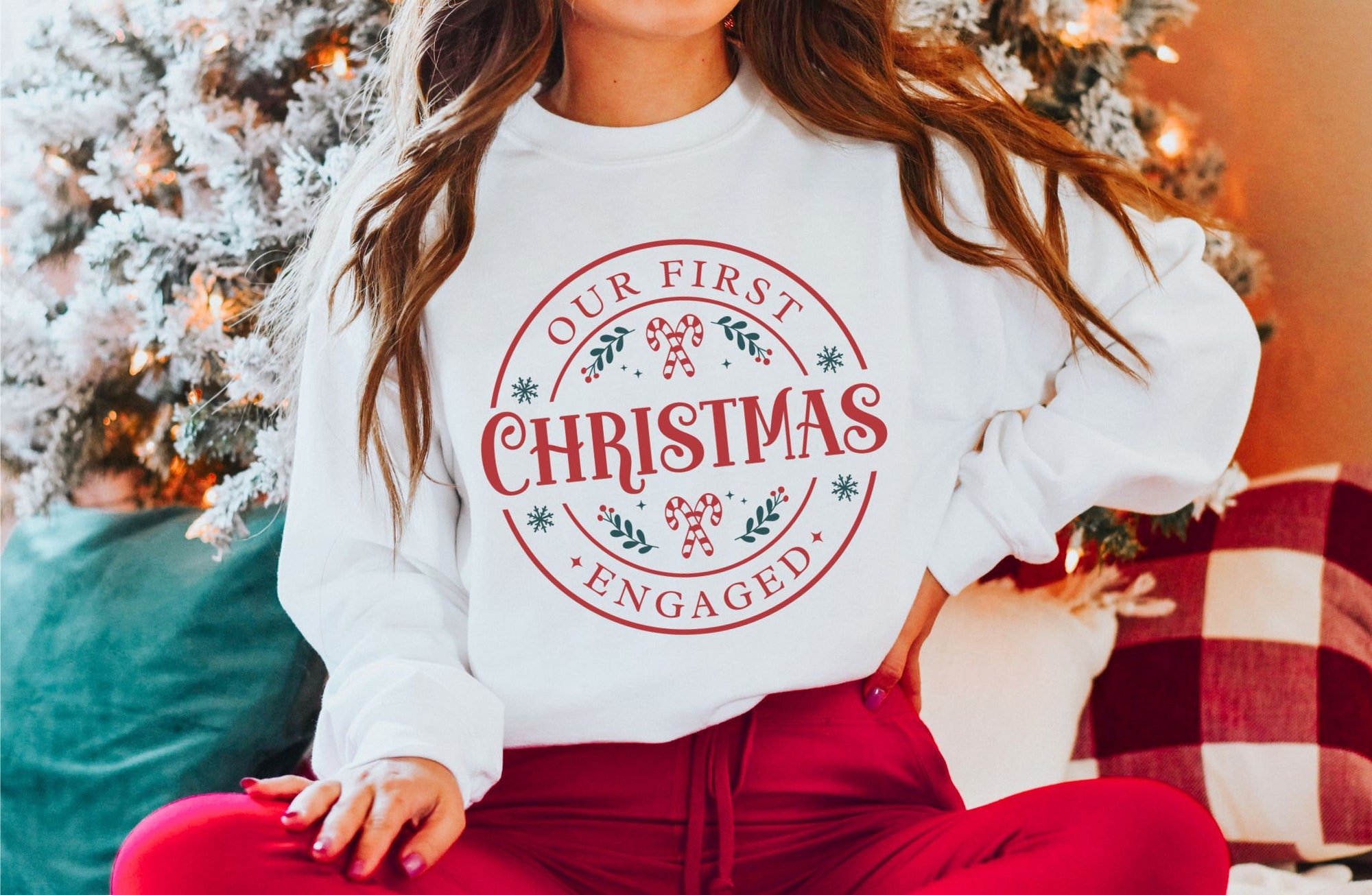 First Christmas Engaged: Couples Christmas & Engagement Sweatshirt Gift image 3