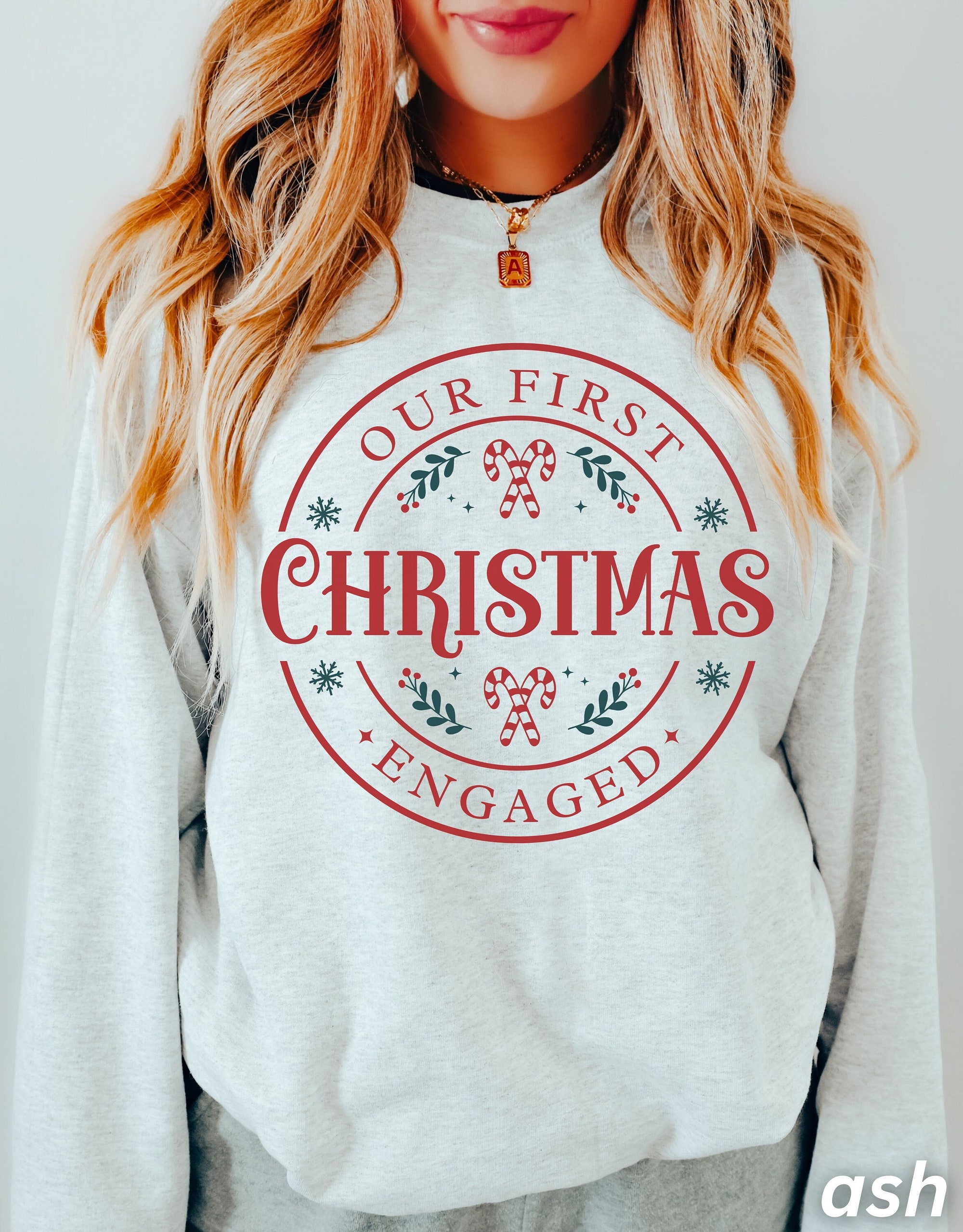 First Christmas Engaged: Couples Christmas & Engagement Sweatshirt Gift image 0