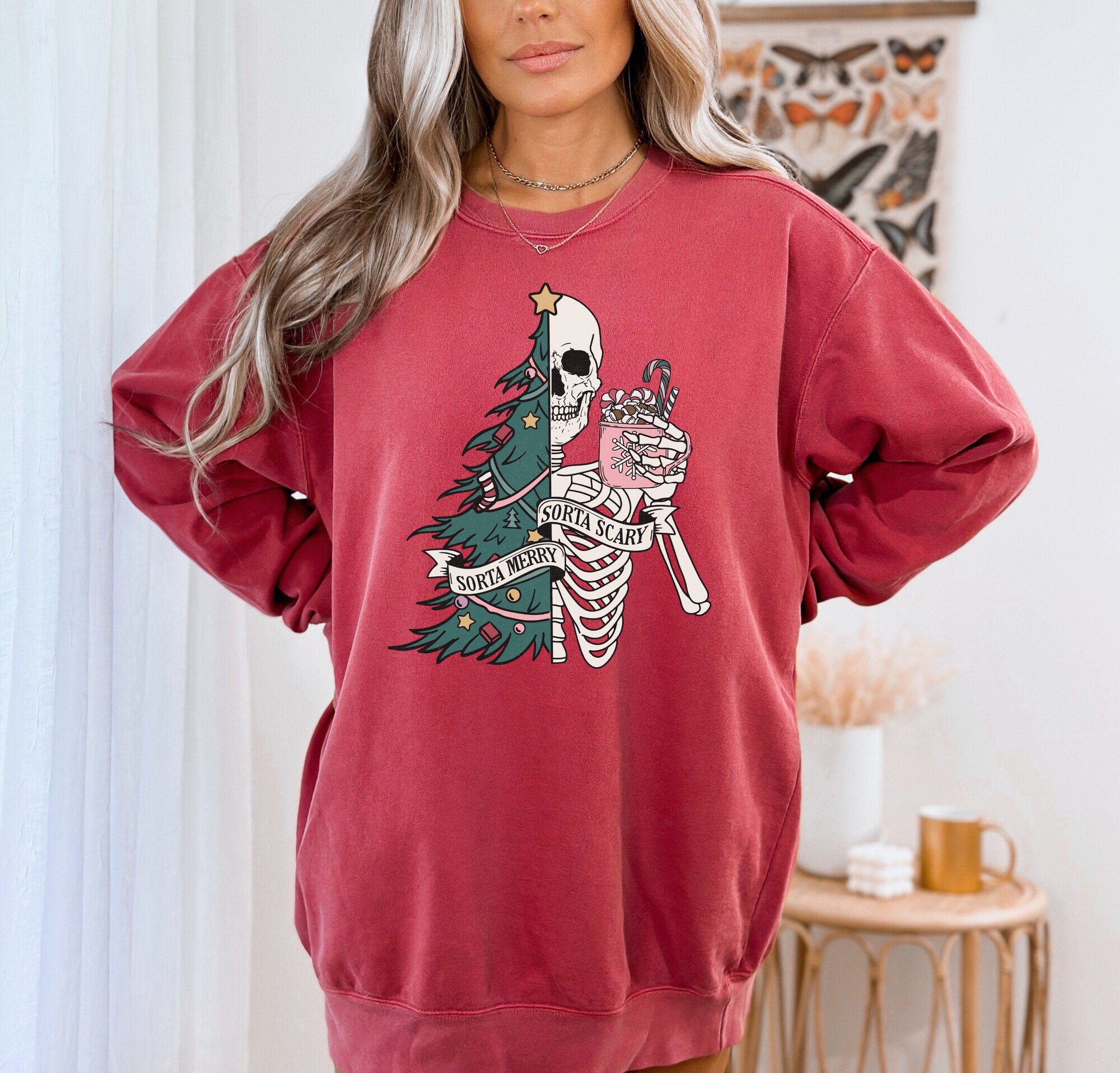 "Merry & Scary Skeleton Sweatshirt: Funny Christmas Wear image 1