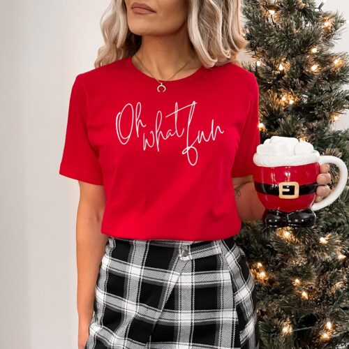 Oh What Fun Minimalist Christmas T-Shirt - Cute Xmas Tees image 0