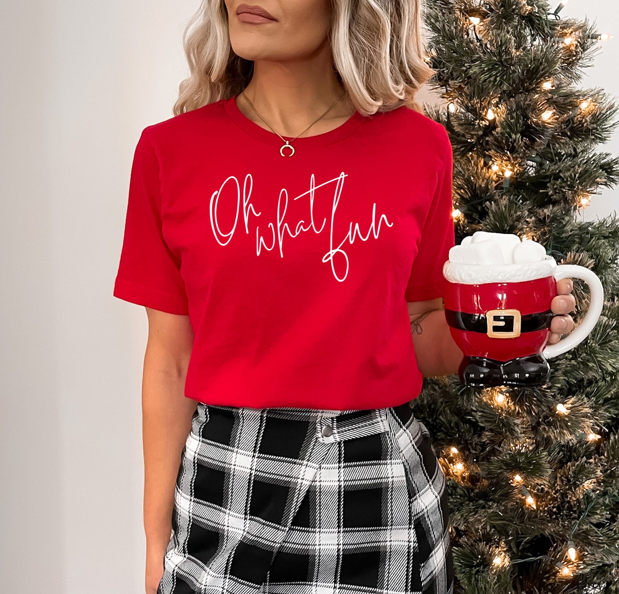 Oh What Fun Minimalist Christmas T-Shirt - Cute Xmas Tees image 0