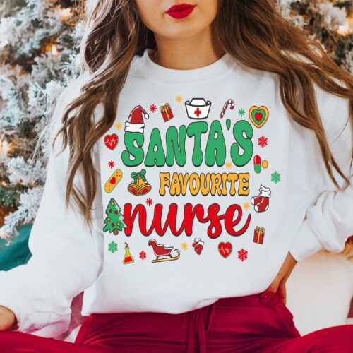 Santa's Favorite Nurse: Retro Christmas & Holiday Gift Shirt image 0