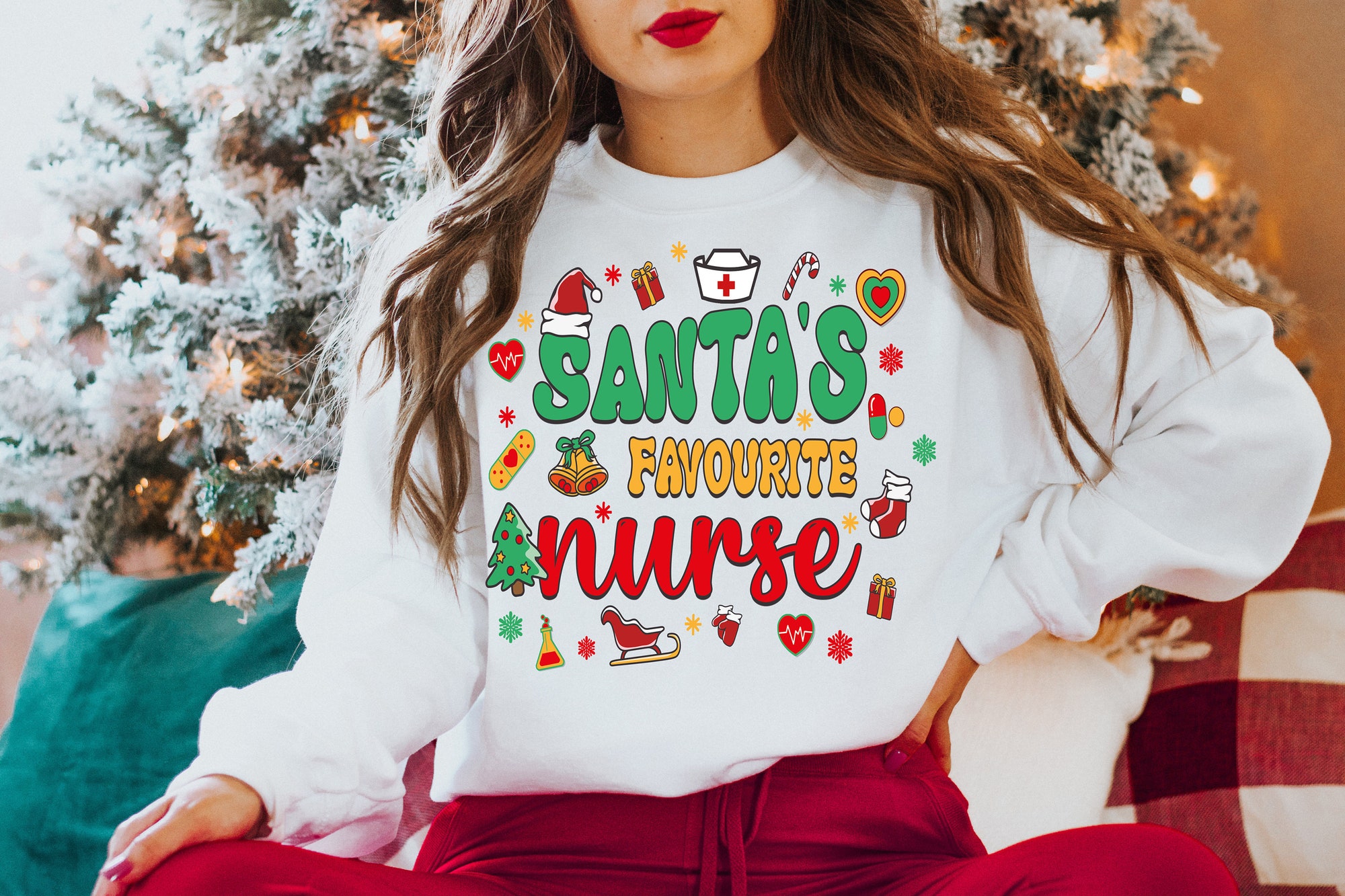 Santa's Favorite Nurse: Retro Christmas & Holiday Gift Shirt image 0