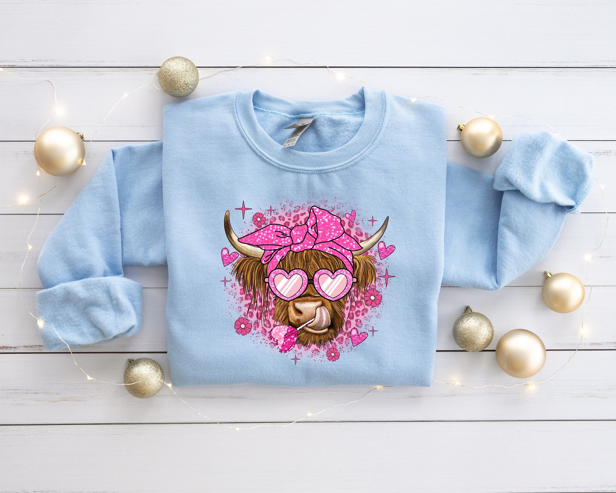 Cow Pink Bandana Sweatshirt Christmas Hoodie image 3